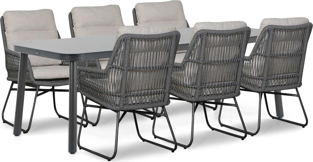Tuinset 6 personen 220 cm Rope Grijs Lifestyle Garden Furniture Vicente/Tavano