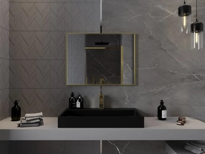 Mexen Loft rechthoekige badkamerspiegel 80 x 60 cm, gouden lijst - 9852-080-060-000-50