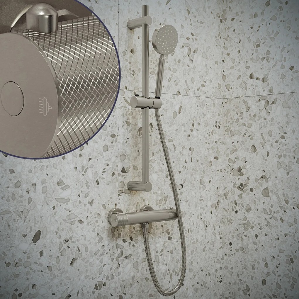 Saniclear Exclusive Curved doucheset RVS met thermostatische kraan, handdouche en glijstang