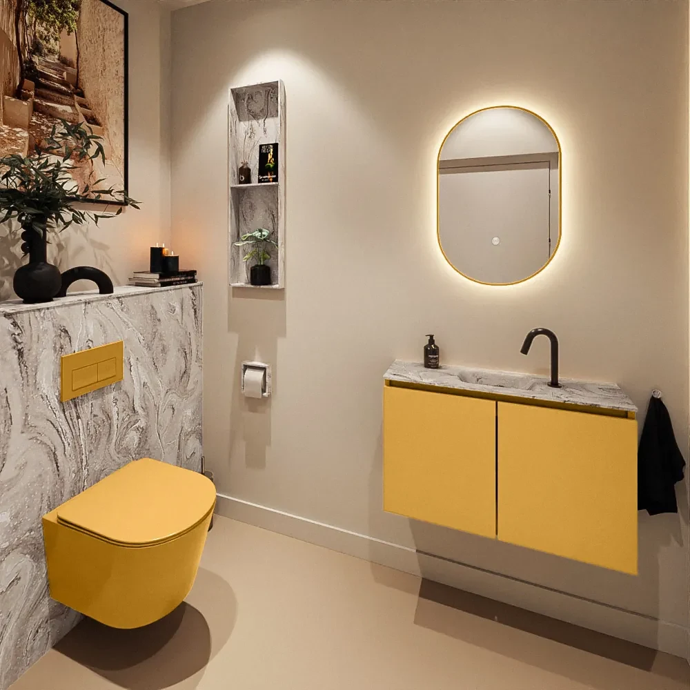 Mondiaz Ture DLux toiletmeubel 80cm ocher met wastafel glace midden met kraangat