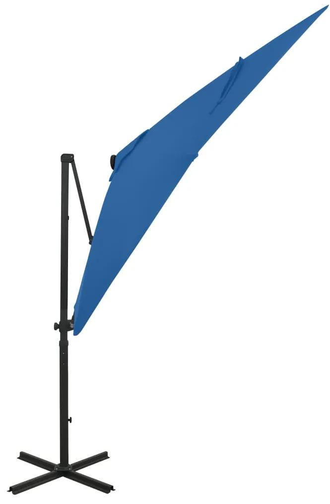 vidaXL Zweefparasol met paal en LED-verlichting 250 cm azuurblauw