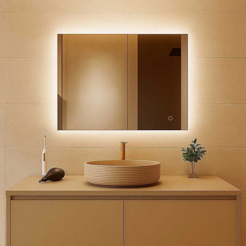 Badkamerspiegel Rechthoek Quatro 80x60CM | LED | Verwarming | Dimbaar