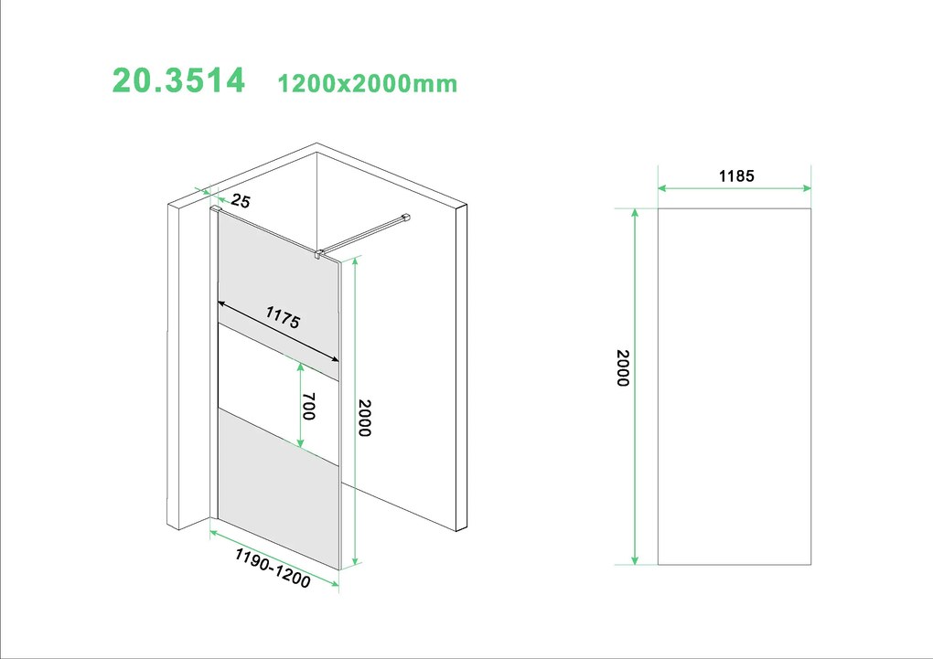 Mueller Slimline 120cm douchewand rookglas met schaamband 8mm NANO glas