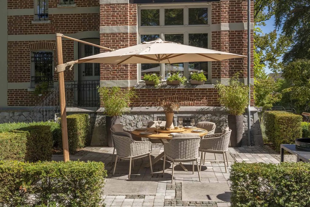 4 Seasons Outdoor Eros tuinset latte met Prado tafel teak blad Ø 160 cm * Sale * Tuinset beige weerbestendig