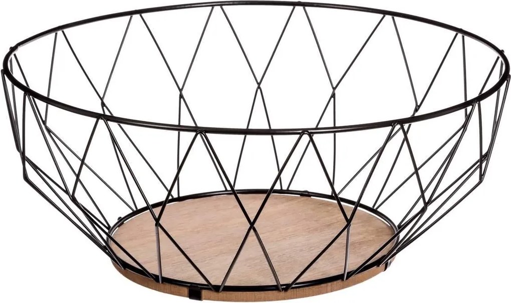 Secret de Gourmet Fruitschaal met Houten Bodem - Ø 28 cm - Zwart - Metaal