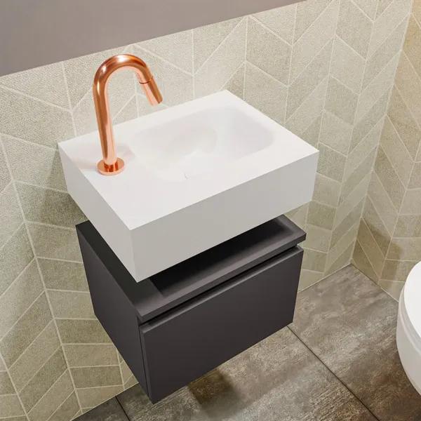 MONDIAZ ANDOR Toiletmeubel 40x30x30cm met 1 kraangaten 1 lades dark grey mat Wastafel Lex rechts Solid Surface Wit FK75343162