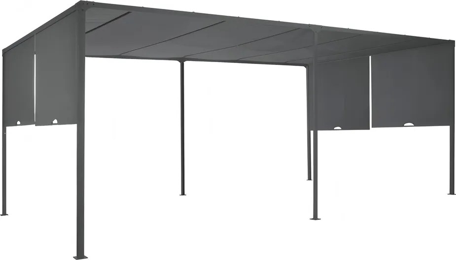 Antraciet Sevilla terraspergola 3x6m met muggennet en gordijnen Tuinpunt