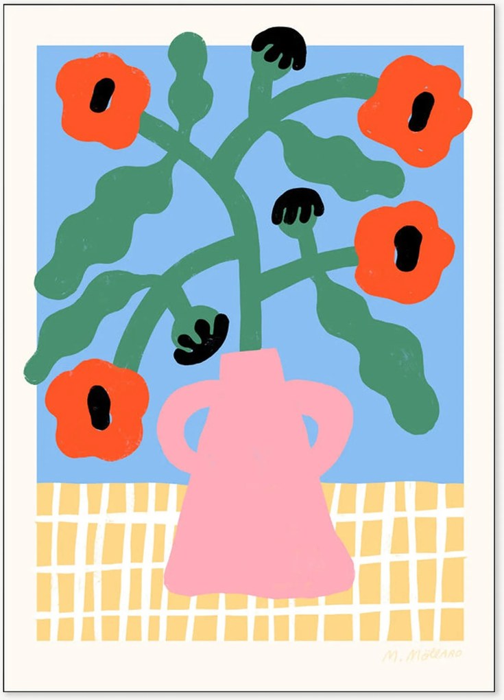 Poster Red Poppies In Pink Vase