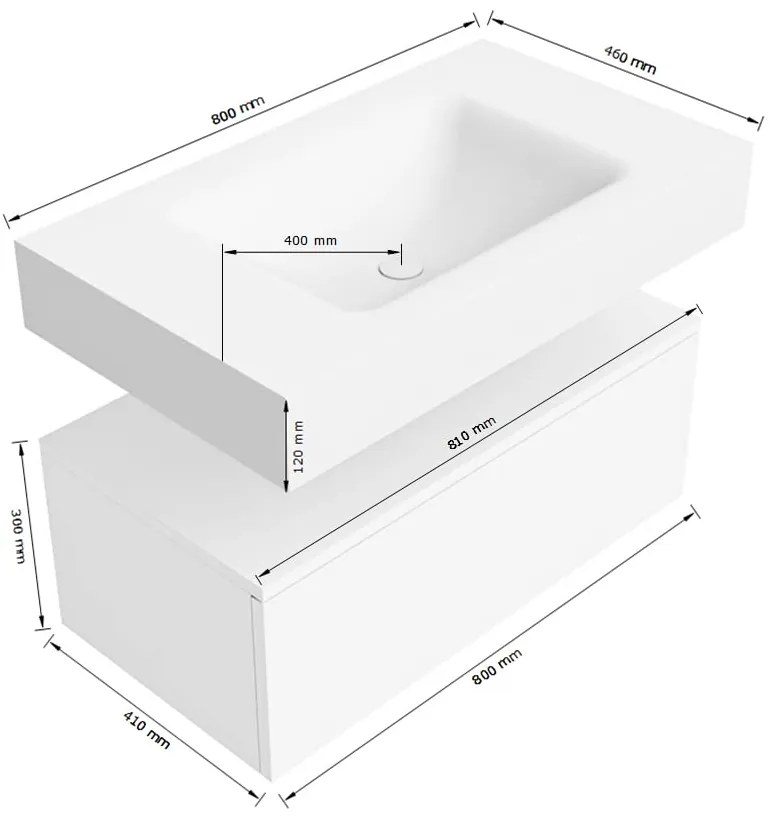 Zaro Alan badmeubel 80cm sand met 1 lade en vrijhangende wastafel midden zonder kraangat zwart mat