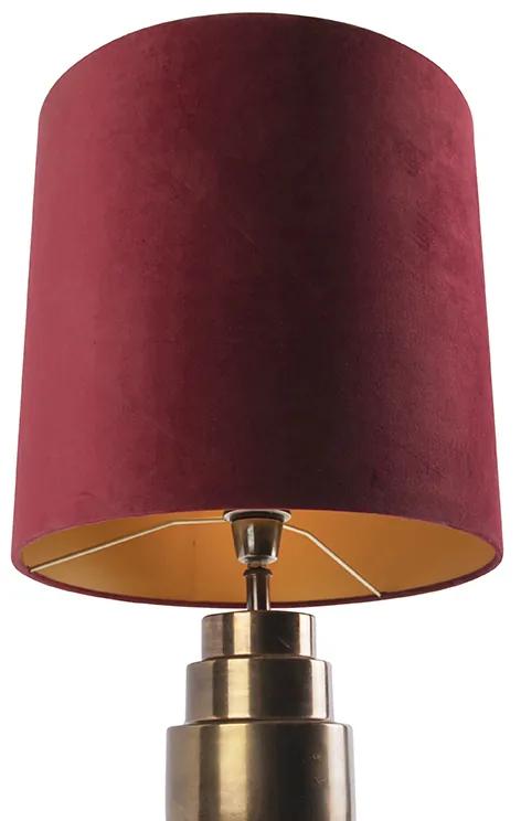 Art Deco tafellamp brons velours kap rood met goud 40 cm - Bruut Art Deco E27 cilinder / rond Binnenverlichting Lamp