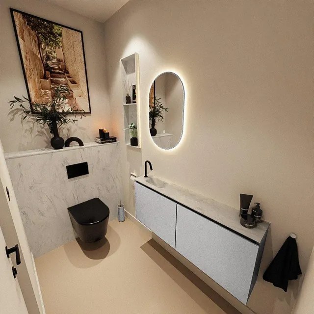 MONDIAZ TURE-DLUX 120cm toiletmeubel Plata. EDEN wastafel Opalo positie links. Met 1 kraangat. TUREDX120PLAL1OPA