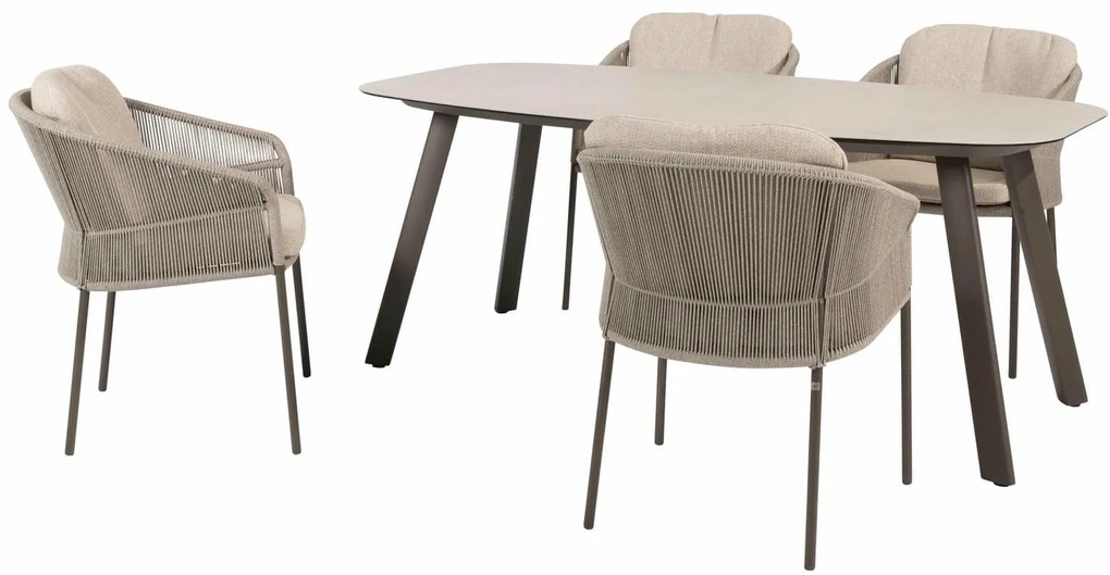 Taste by 4 Seasons Florence tuinset terre met Manolo tafel met geprint keramisch blad 180 cm Tuinset bruin weerbestendig