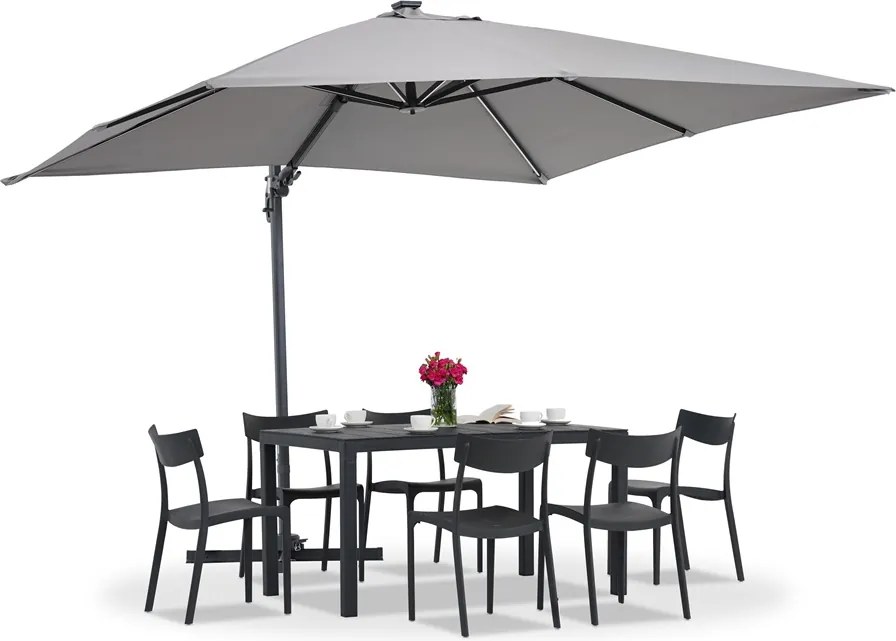 Merano tuinparasol met LED verlichting 3x3m Garden Point antraciet