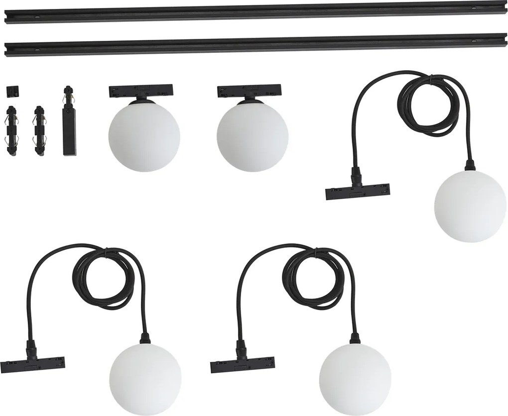 Modern railsysteem zwart met 2 spots en 3 hanglampen 1-fase - Slimline Eira