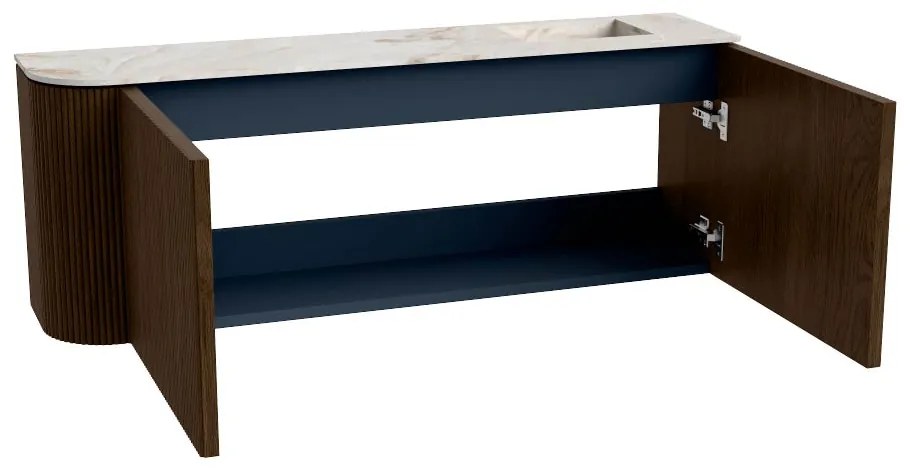 Mondiaz Joya DLux 110cm toiletmeubel ronding links walnut met wastafel faye rechts zonder kraangat frappe