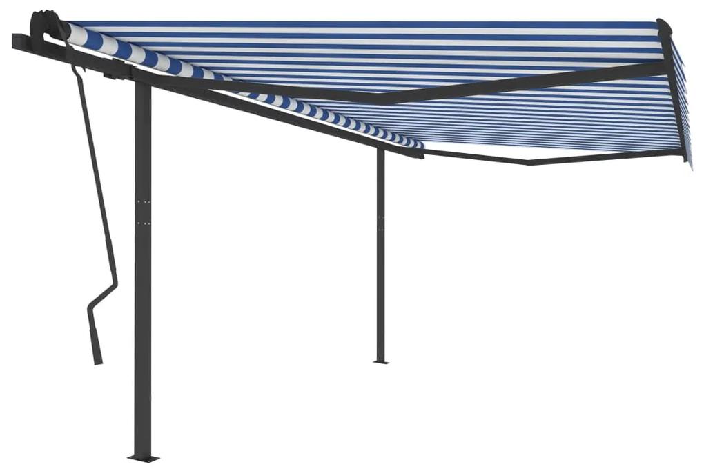 vidaXL Luifel handmatig uittrekbaar met palen 4,5x3,5 m blauw en wit