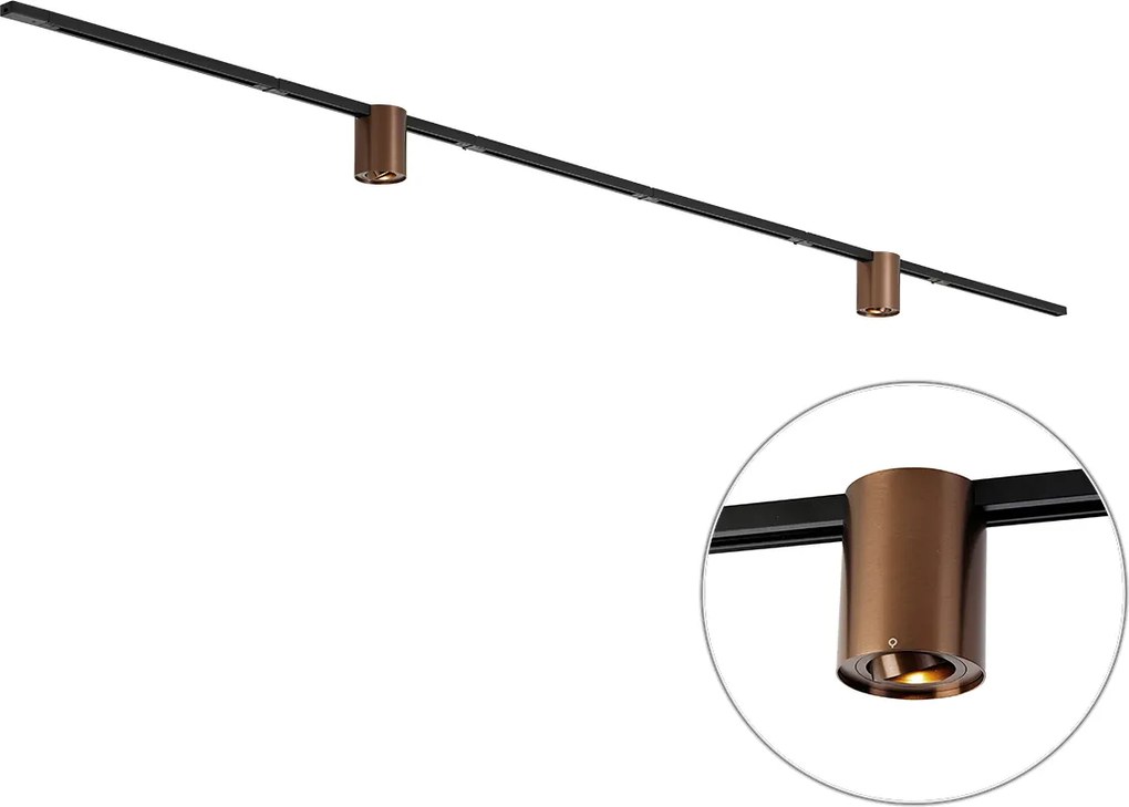 Modern railsysteem zwart met 2 spots donker brons 1-fase - Iconic Rondoo Up
