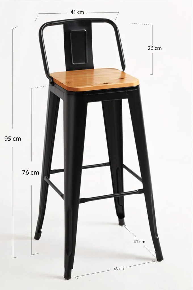 Kruk Torix met rugleuning van natuurlijk hout