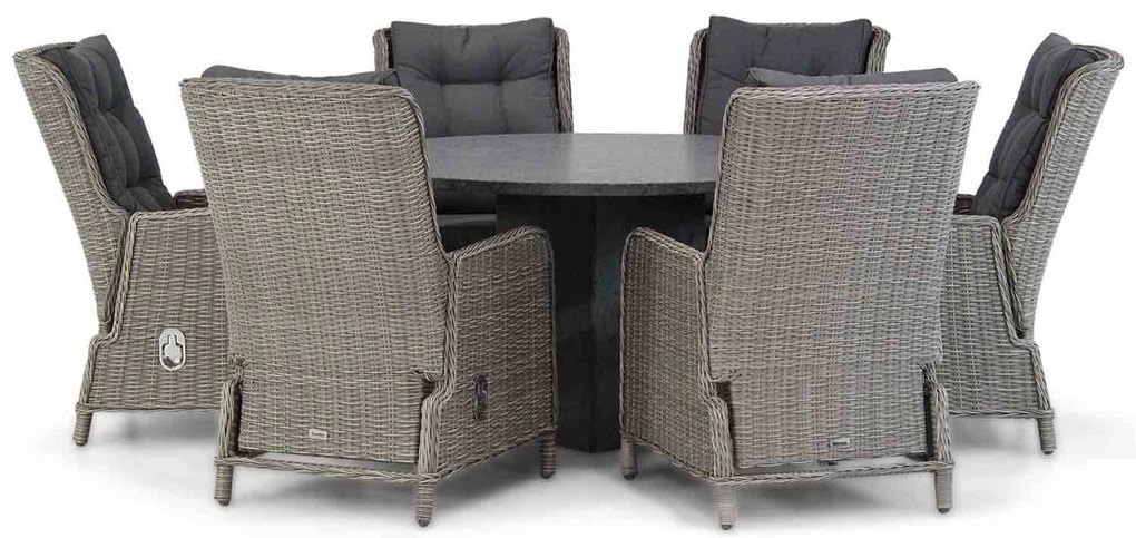 Tuinset Ronde Tuintafel 6 personen 140 cm Wicker Grijs Garden Collections Kingston/Graniet