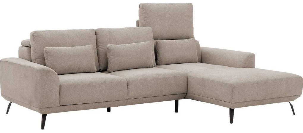 Goossens Excellent Bank Princess Met Elektrisch Uitschuifbaar Zitvlak beige, stof, 2,5-zits, elegant chic met chaise longue rechts