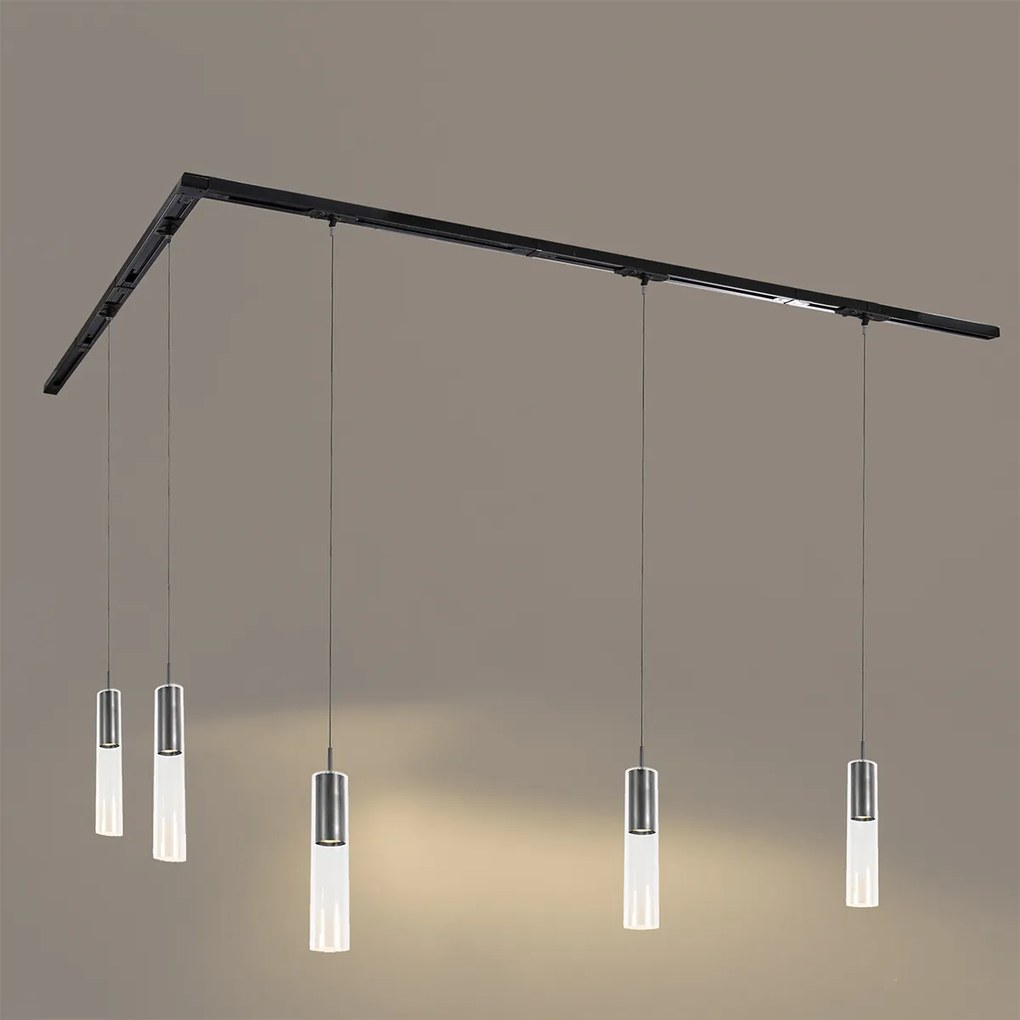 Modern railsysteem met 5 hanglampen gunmetal 1-fase - Iconic Lloyd