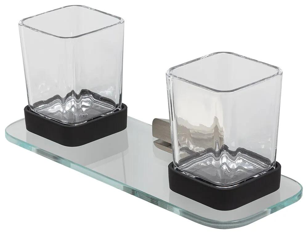Geesa Shift glashouder dubbel RVS geborsteld met planchet van transparant glas