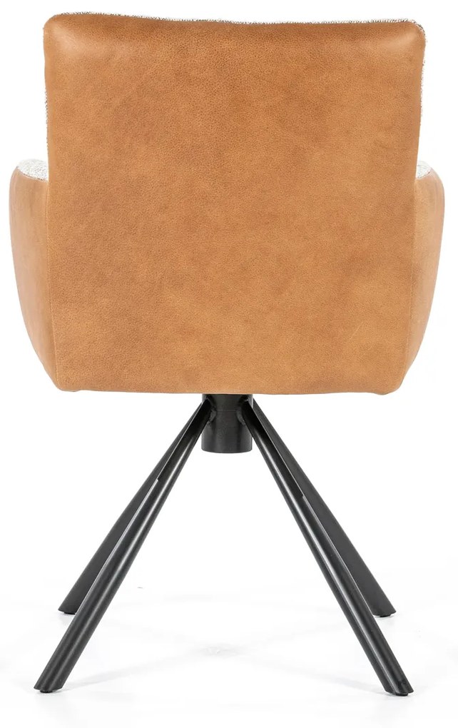 Eleonora Sef Draaibare Eetkamerstoel Beige Boucle Cognac Leer