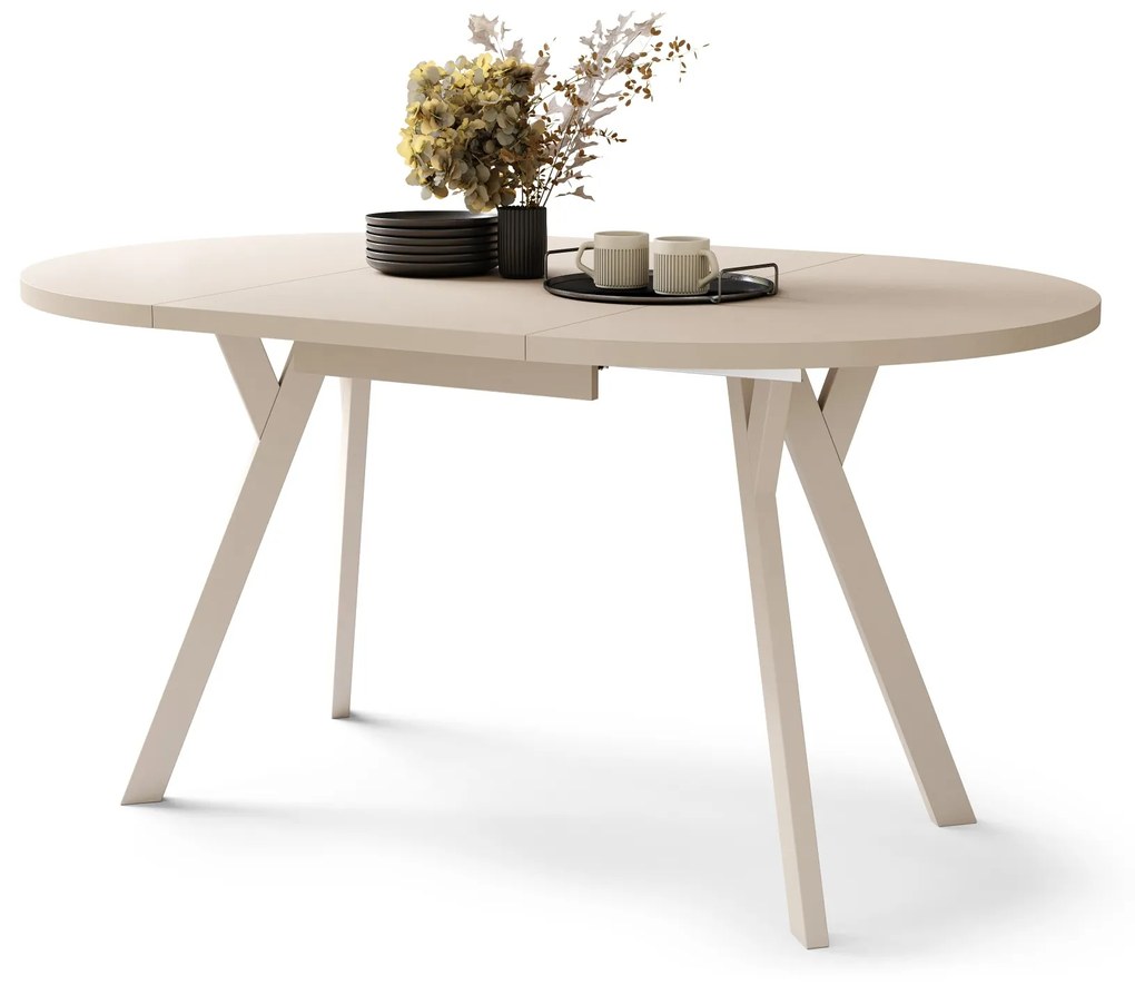 ALMO Beige/Beige poten - RONDE LOFT/INDUSTRIËLE TAFEL VOOR WOONKAMER/EETKAMER, UITSCHUIFBAAR