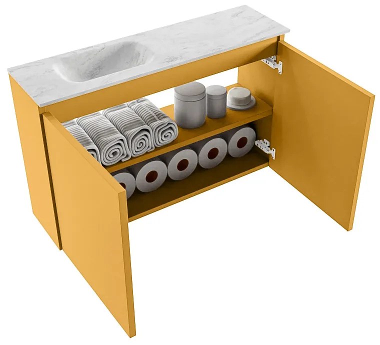 Mondiaz Ture DLux toiletmeubel 80cm ocher met wastafel opalo links zonder kraangat