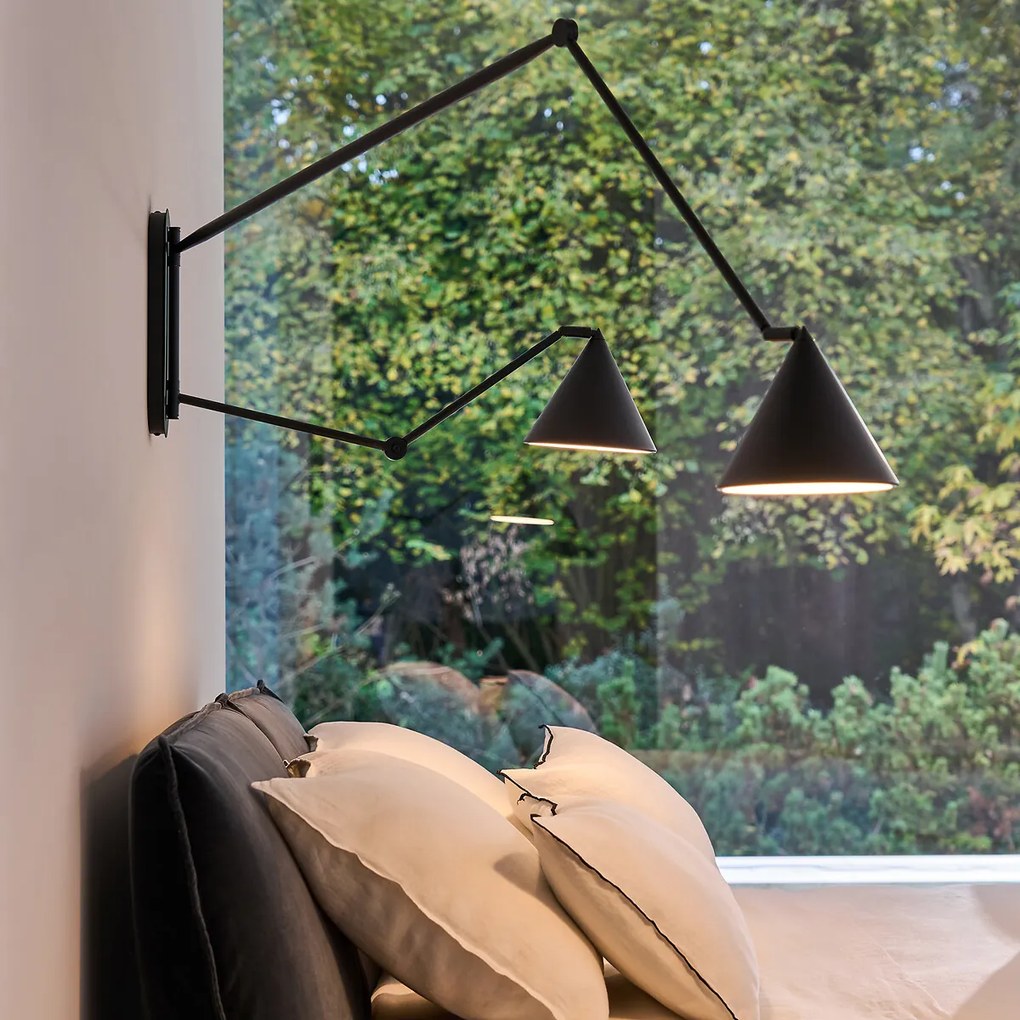 Scharnierende wandlamp, 2 armen, Moke