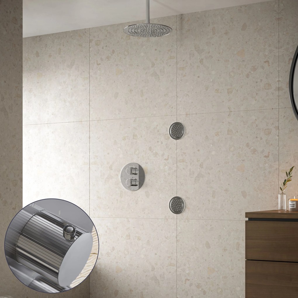 Saniclear Talpa Stripes inbouw regendouche 30cm met ronde massagejets en plafondarm chroom