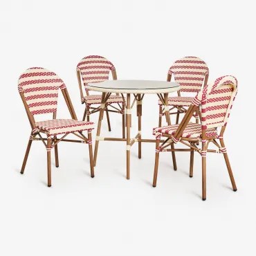 Ronde Tafelset Ø80 Cm Brielle Bistro En 4 Stapelbare Tuinstoelen Van Synthetisch Riet En Aluminium Solange Bistro Beige – Crème - Rood - Sklum