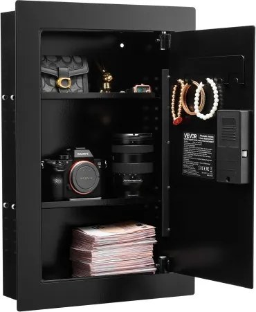 VEVOR wandkluis met wachtwoord-, sleutel-, draaiknop- en vingerafdrukvergrendeling, ingebouwde behuizing van koudgewalst staal Q235 met verstelbare planken, kastkluis voor geld, sieraden en paspoort