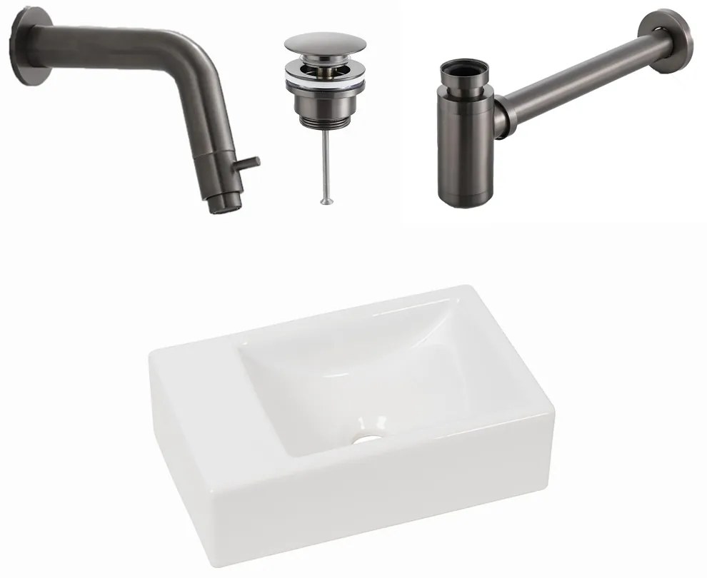 Plieger Houston fonteinset met witte fontein links en gunmetal inbouwkraan