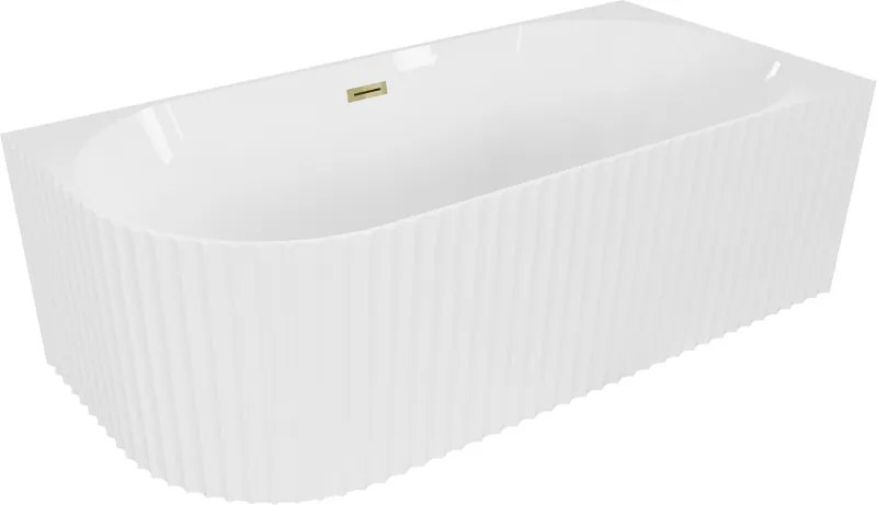 Mexen Gia vrijstaande hoekbadkuip geribbeld rechts 150 x 75 cm, wit glans, goud overloop - 52701507500P-50