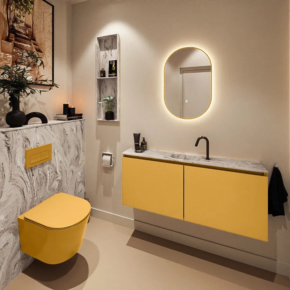 Mondiaz Ture DLux toiletmeubel 120cm ocher met wastafel glace midden met kraangat