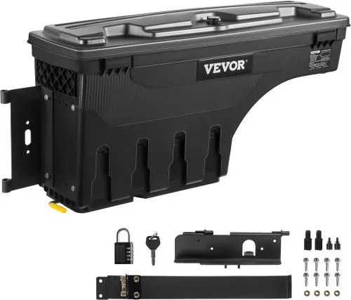 VEVOR opbergbox voor laadbak, afsluitbaar deksel, waterdichte ABS wielkast, 25 liter met wachtwoordslot, compatibel met Tundra 2007-2021, bestuurderszijde, zwart