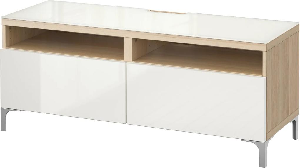 IKEA BESTÅ Tv-meubel met lades wit gelazuurd eikeneffect, hoogglans/wit - lKEA