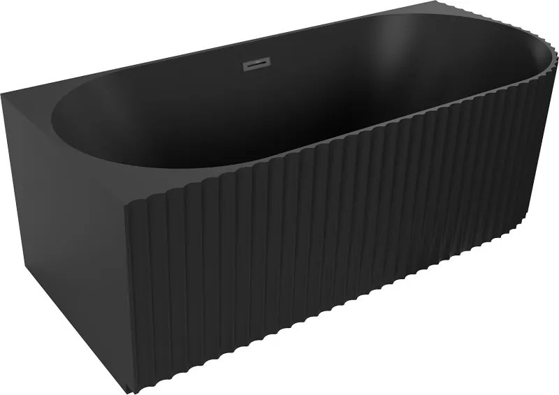 Mexen Gia vrijstaande hoekbadkuip geribbeld links 170 x 80 cm, zwart mat, zwarte overloop - 52701708071L-70