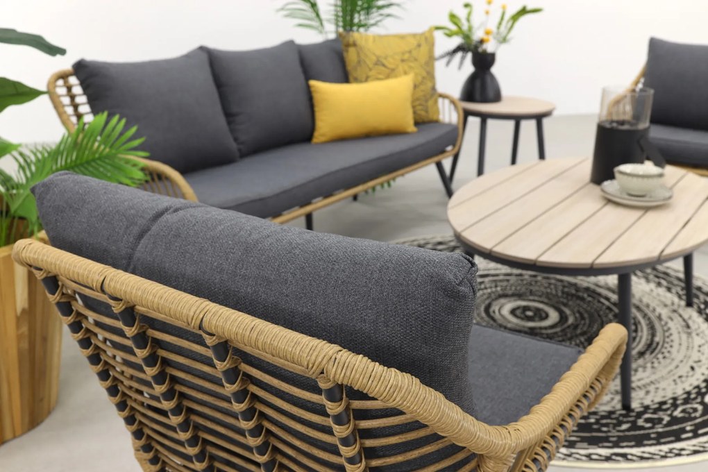 Garden Impressions Margriet stoel-bank loungeset - Natural rotan/Mystic Grey - 5 delig