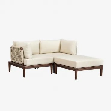 Giulia 2-delige Modulaire Bank Met 2 Hoekfauteuils En Voetenbank In Acaciahout Beige – Crème - Sklum