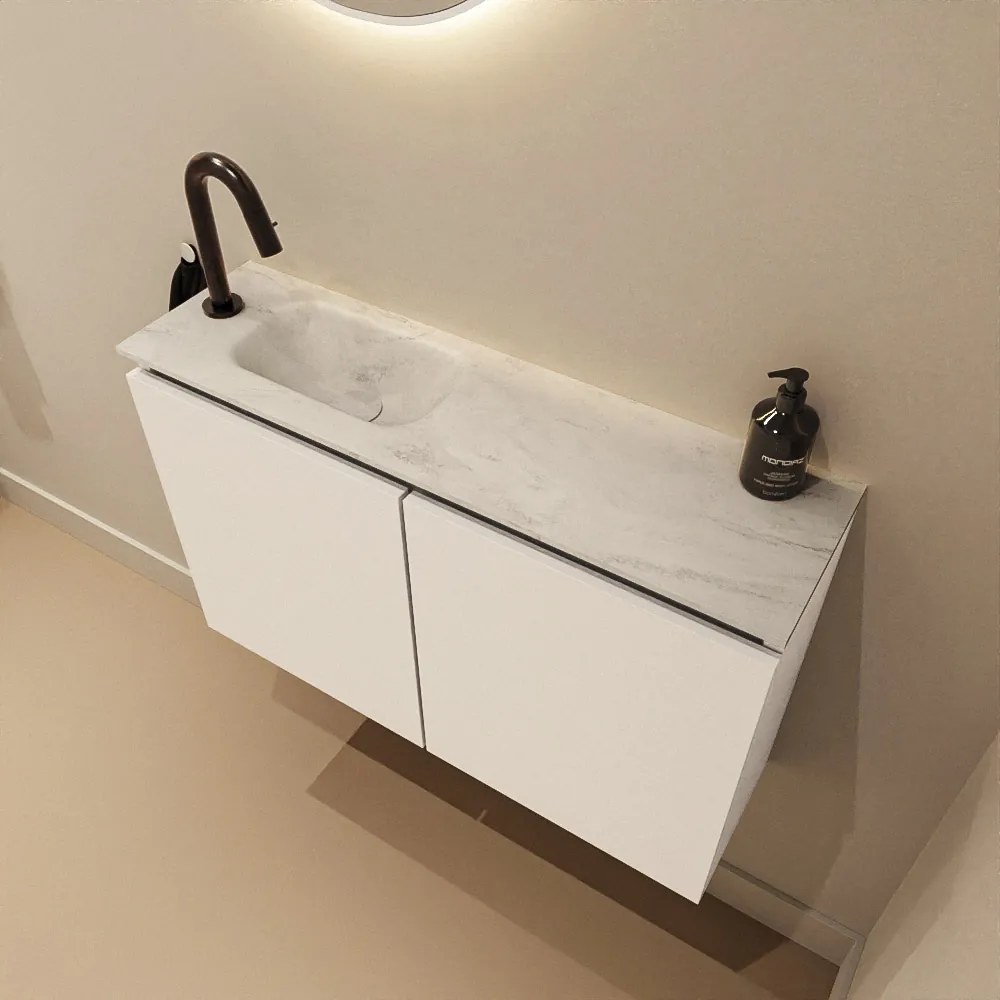 Mondiaz Ture DLux toiletmeubel 80cm talc met wastafel opalo links met kraangat