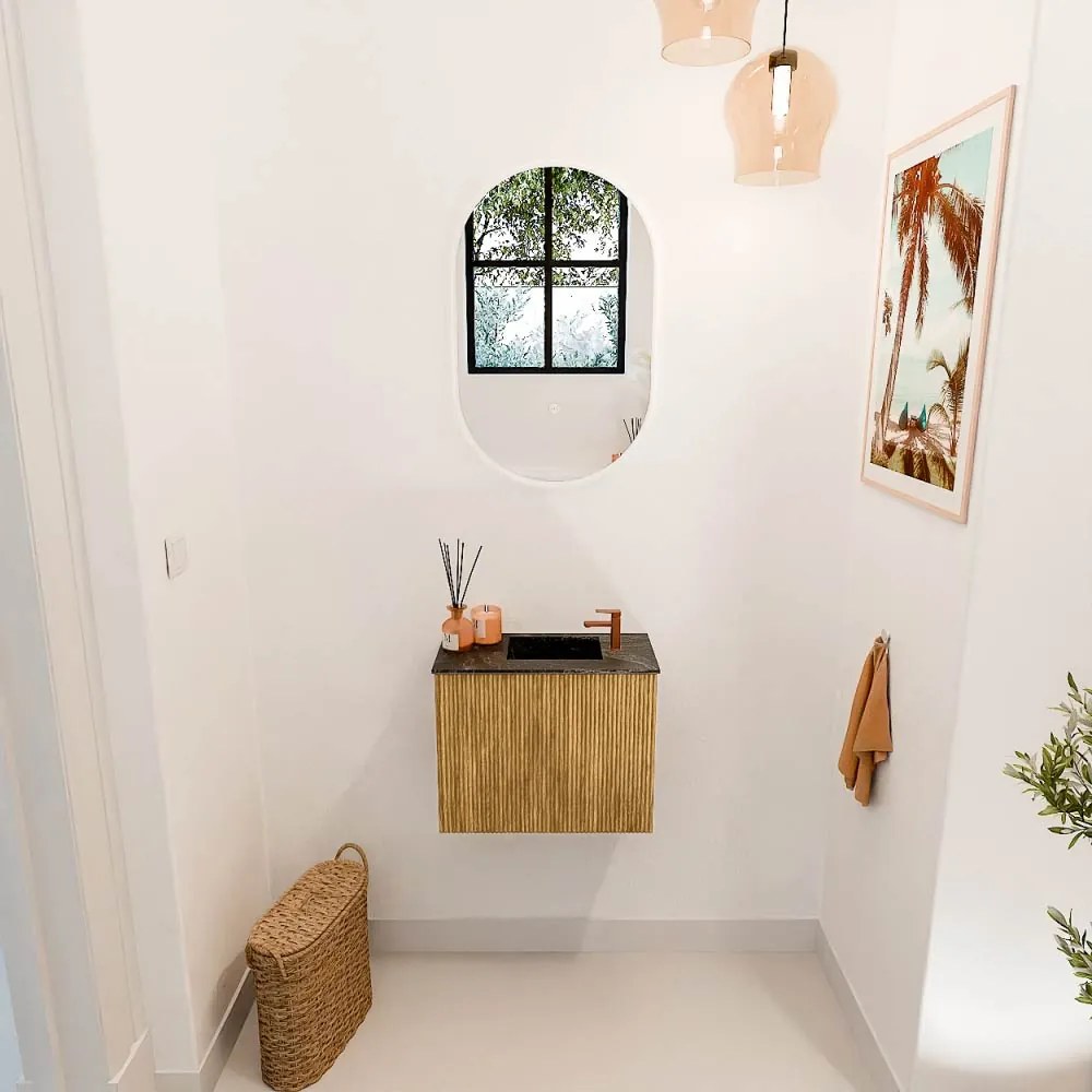 Mondiaz Joya DLux 50cm toiletmeubel oak met wastafel faye rechts 1 kraangat lava