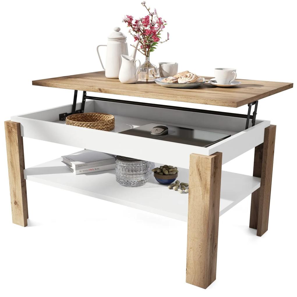 ASTI-P Wotan eiken/wit mat - moderne salontafel met liftblad