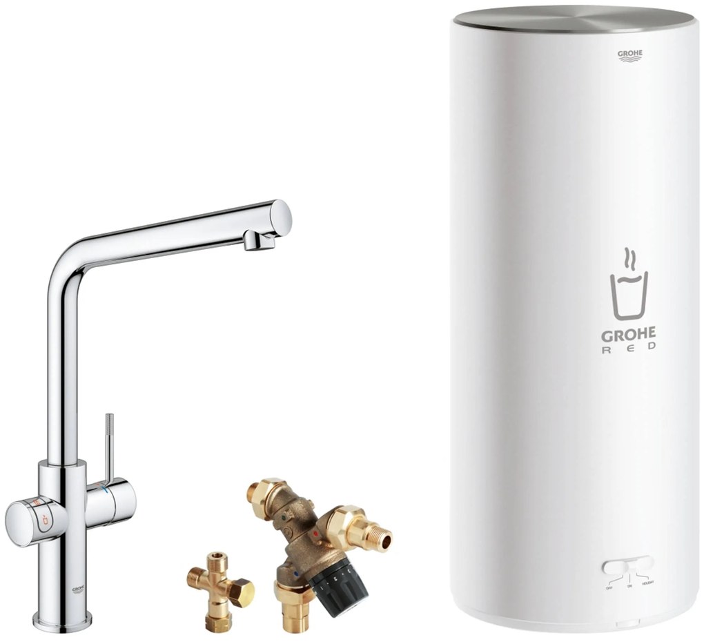 Grohe Red 3-in-1 kokend water kraan met L-uitloop en combi boiler chroom
