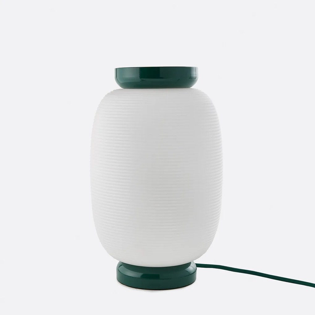 Tafellamp van gegroefd opalineglas en ijzermetaal, TILAN