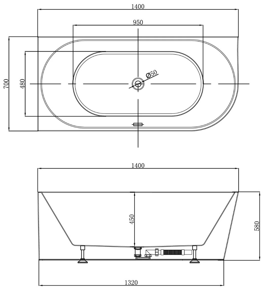 Aqualine Tibera half-vrijstaand zitbad links 140x70x58cm wit