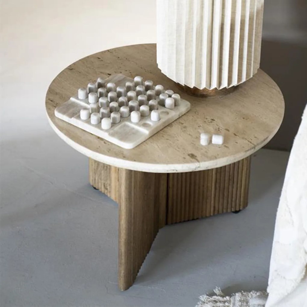 Ronde Salontafel Met Travertin Blad - 78 X 78cm.