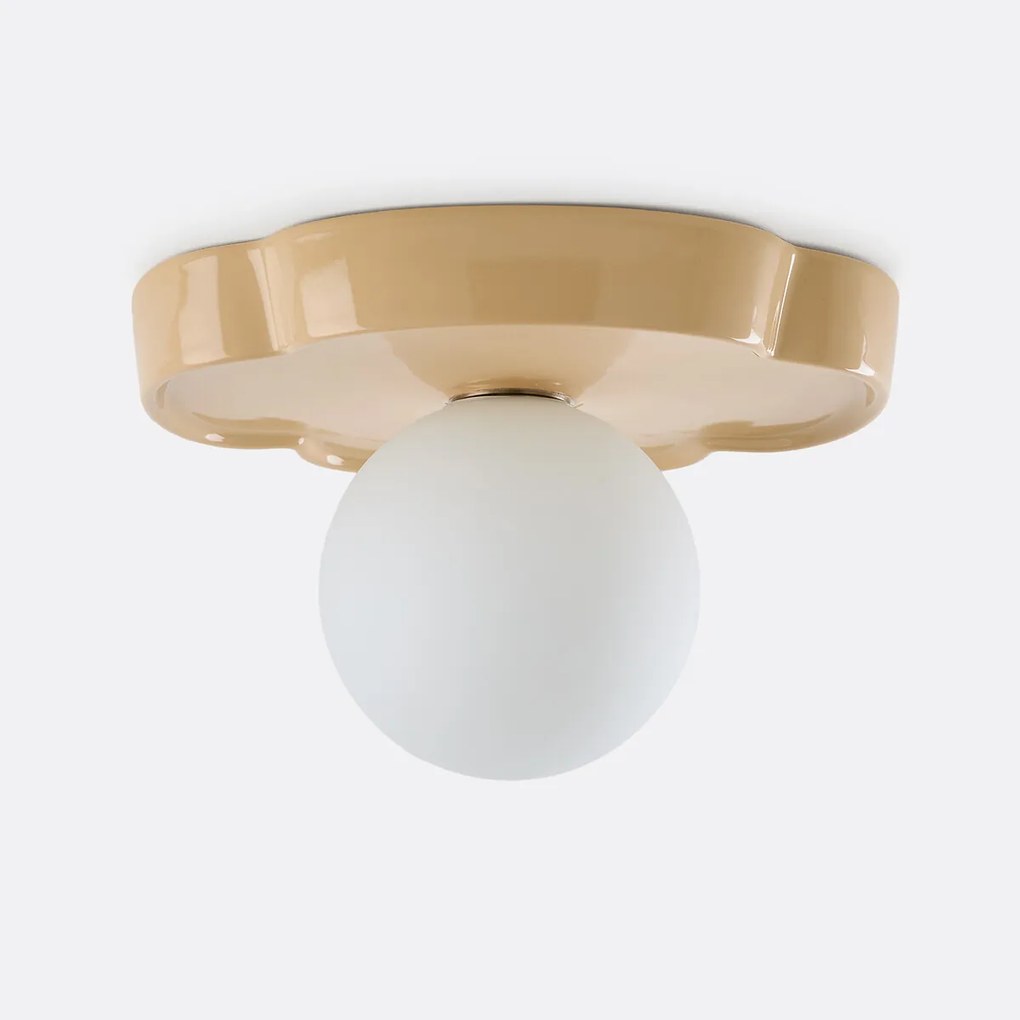 Plafondlamp of wandlamp in de vorm van een bloem, van keramiek en opaline glas, diameter 30,3 cm, HO