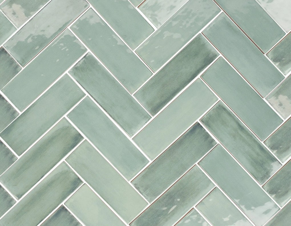 Wandtegel visgraat groen Sartoria Tbrick 16x5cm eucalyptus glans gerectificeerd